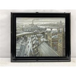 Steven Scholes (Northern British 1952-): 'The Borough Market Southwark London 1962', oil on canvas signed, titled verso 38cm x 49cm 