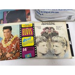 Thirty-one LP records including Everly brothers, Elvis Presley, Joe Walsh etc; and quantity of cassette tapes, etc