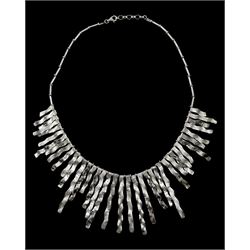 Silver textured and polished fringe necklace, hallmarked