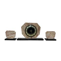 8-day Art Deco style German mantle clock and garniture, and two further 8-day mantle clocks