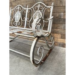 Wrought metal rocking garden bench seat, in antique grey finish
