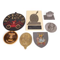 Late 20th century cast iron Firemen's Insurance Company fire mark plaque, D33cm, together ...