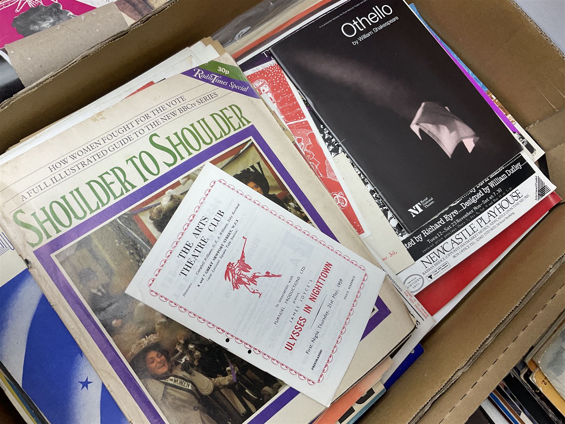 Miscellaneous ephemera including large quantity of theatre programmes c1936-2000s, some bearing signatures; 1930s/40s sheet music; film magazines including Screenland 1928, Theatre Arts 1950s, Film Review 1980s/90s etc