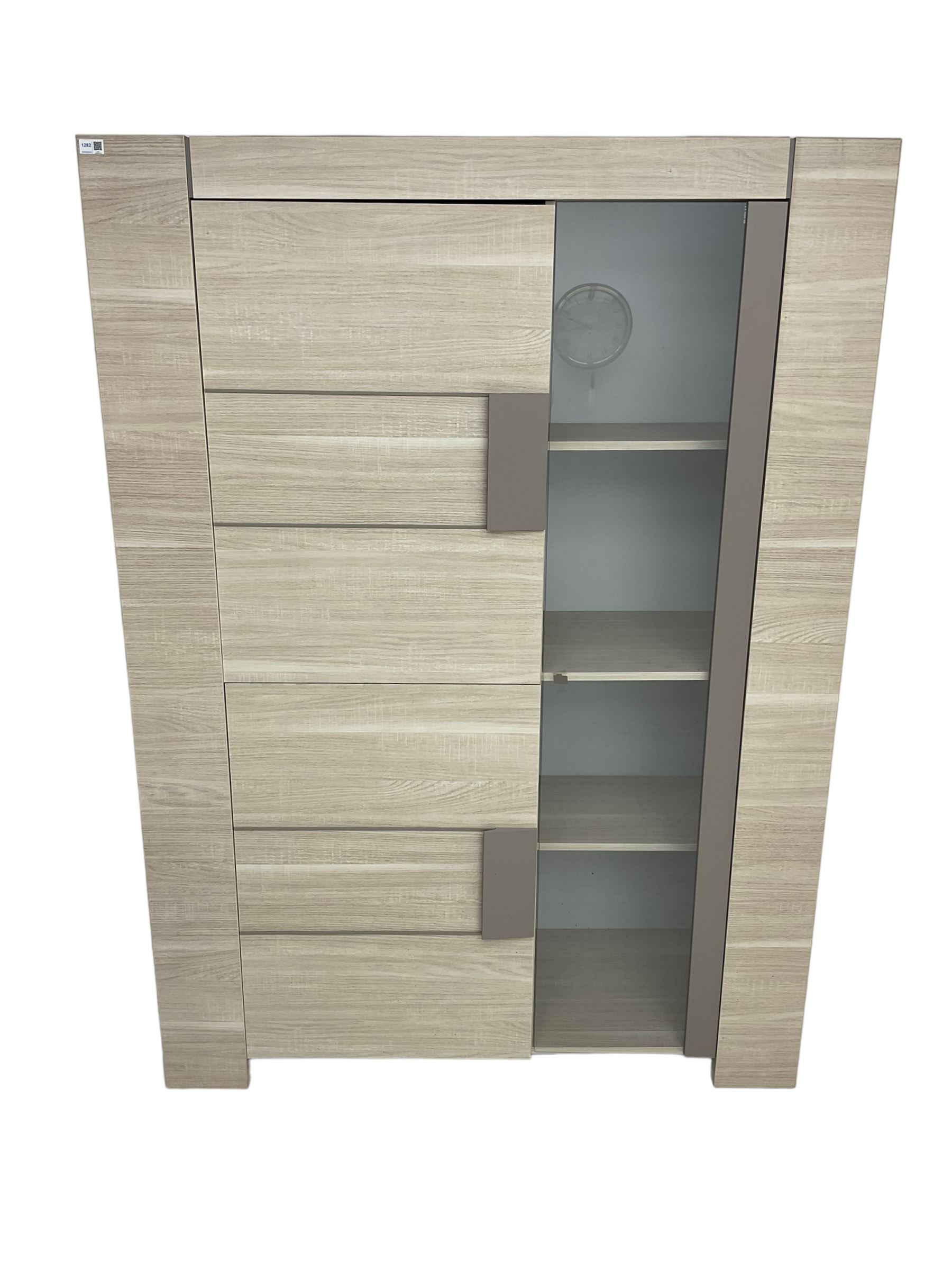 Wayfair Veasley - washed oak finish display cabinet wall unit, enclosed by single glazed door and two cupboard doors