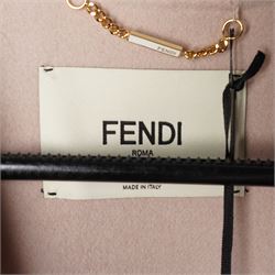Fendi Roma - wool cape coat in 'Cayenne' orange peach, with concealed front fastening and short flared cape sleeves, applied with dyed arctic fox fur patch pockets, size 40, unused with original tags