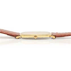 Omega gentleman's stainless steel quartz wristwatch, white dial with Roman numeral hour markers, on stainless steel bracelet and one other gold-plated and stainless steel, Ref. 1378, champagne dial with dot markers