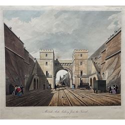Henry Pyall and S G Hughes after Thomas Talbot Bury (British 1811-1877): Views on the Liverpool and Manchester Railway, twelve aquatints (two doubled up) with hand colouring pub. Ackermann c.1831-1833, 20cm x 25cm (12) (unframed)
Notes: Plates consist of: '[1] The Tunnel' (x2) (both 1831 and 1833 editions), '[2] Entrance of the Railway at Edge Hill Liverpool', '[3] Excavation of Olive Mount four miles from Liverpool', '[6] Entrance into Manchester across Water Street', '[8] Railway Office Liverpool', '[9] Warehouses at the end of the Tunnel towards Wapping' (x2) (both 1831 and 1833 editions), '[10] Moorish Arch looking from the Tunnel' '[11] Near Liverpool looking towards Manchester', '[12] Rainhill Bridge', '[13] Taking in Water at Parkside'.