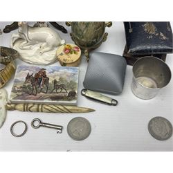 Silver etui, with applied horse decoration, hallmarked together with a Staffordshire style stag figure, costume jewellery, three wristwatches and other collectables 