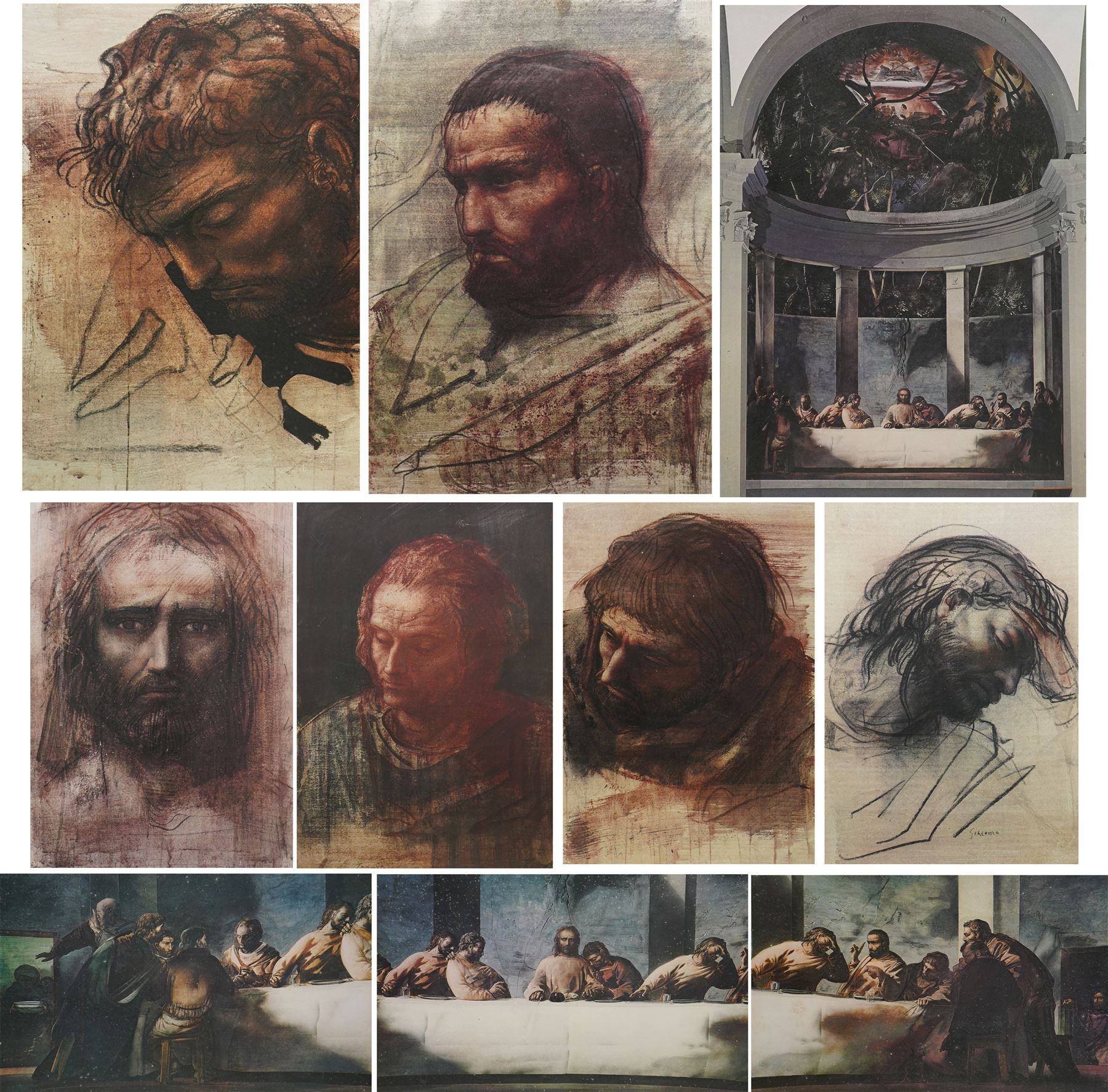 Pietro Annigoni OMRI (Italian 1910-1988): 'The Last Supper' and Preparatory Studies, set ten colour prints signed in the plate max 50cm x 35cm (10)
