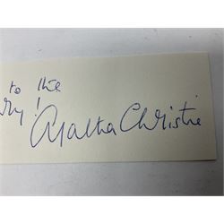 Christie  Agatha (1890-1976) English Crime Novelist. Blue ink signature with inscription 'My respects to the Queen Mary'; oblong clipping