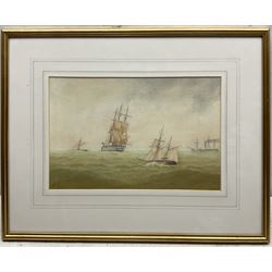 William Frederick Settle (Hull 1821-1897): Man-of-war and a Steamboat, watercolour signed with monogram and dated '81, 21cm x 32cm 
Provenance: private collection, purchased Dee, Atkinson & Harrison 7th April 1995 Lot 885