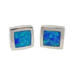  Pair of silver square opal stud earrings, stamped 925  