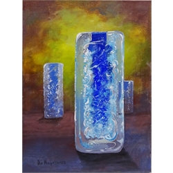 MS UI Gothic Blue Vase, two Surrealist oils on canvas signed by Don Micklethwaite (British 1936-) 41cm x 30cm unframed (2)  Notes: one is a study of Art glass sculpture by Patrick Stern lot 2071 in 20th century design sale  
