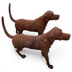 Pair of life-size heavy cast iron garden Hunting dogs