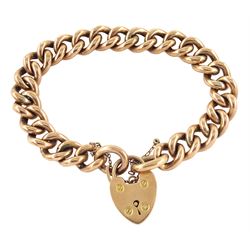 Edwardian 9ct rose gold curb link bracelet, with heart locket clasp, makers mark G.K.L, Birmingham 1907, approx 22.25gm 