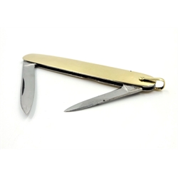  German 14ct gold penknife, two steel blades by J A Henckels Solingen, 9cm overall  