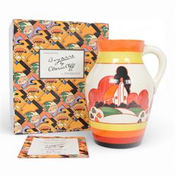 Wedgwood Bizarre by Clarice Cliff, Lotus Jug Farmhouse, hand painted based upon an original, limited edition 26/250, with certificate and box, H21cm 