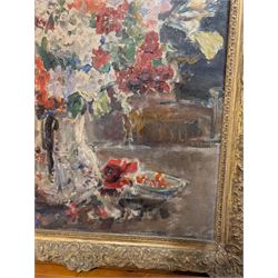 Attrib. Dame Ethel Walker DBE ARA (British 1861-1951): 'Mixed Bouquet', oil on canvas unsigned, titled verso with various exhibition labels 75cm x 62cm