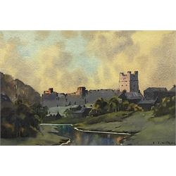 Ebenezer John Woods Prior (Northern British 1914-1988): 'Richmond Castle', watercolour signed together with Joe Cornish (British 1958-): 'Coatham Church', limited edition photograph signed titled and numbered 11/15, max 40cm x 30cm (2)