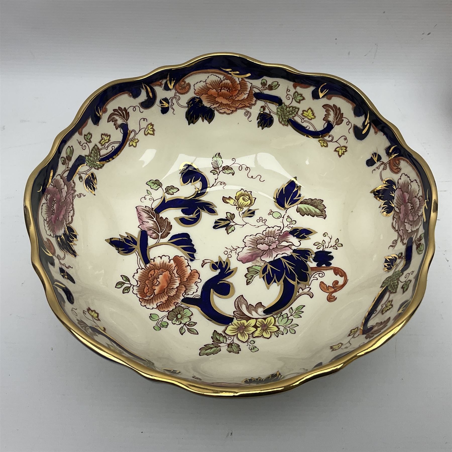 Masons Ironstone in the Mandalay pattern stepped dish, vase, jug , covered jar and two picture frames 