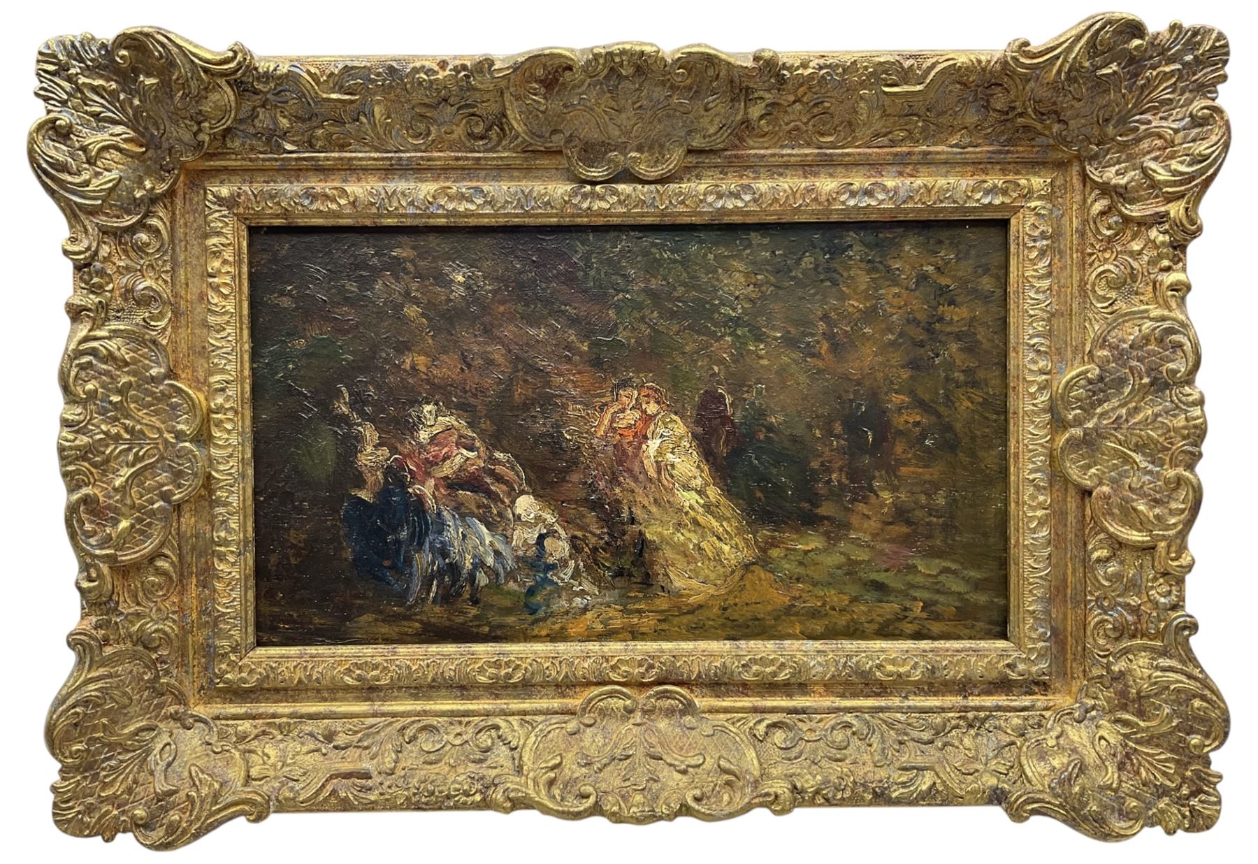 Manner of Adolphe Monticelli (French 1824-1886): Ladies in a Forest, oil on panel unsigned 19.5cm x 35.5cm 
