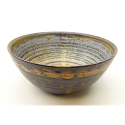  Studio pottery bowl with unglazed band, marked P.S.W, possibly Philip Smeale Wadsworth, D15cm   