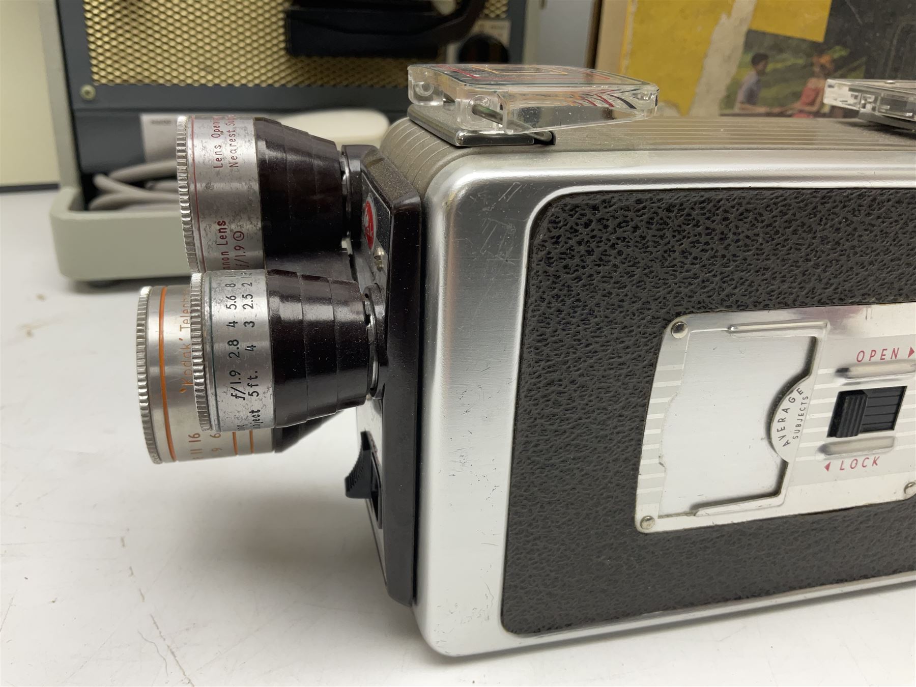 Bolex Paillard P3 Zoom Reflex camera body, serial no 38090, with 'B te S.G.D.G Som Berthiot Pan-Cinor 1:1.9 f=8a 40' lens, serial no. 40251438 in case, Kodak Brownie movie camera, Kodak model 2 Brownie movie camera and a Kodak 8 Movie Projector A-15G and other camera equipment 