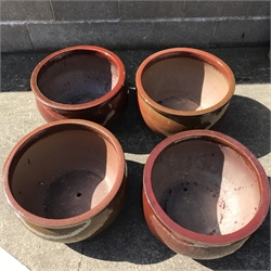  Set four glazed composite belly pot planters, D55cm, H34cm  
