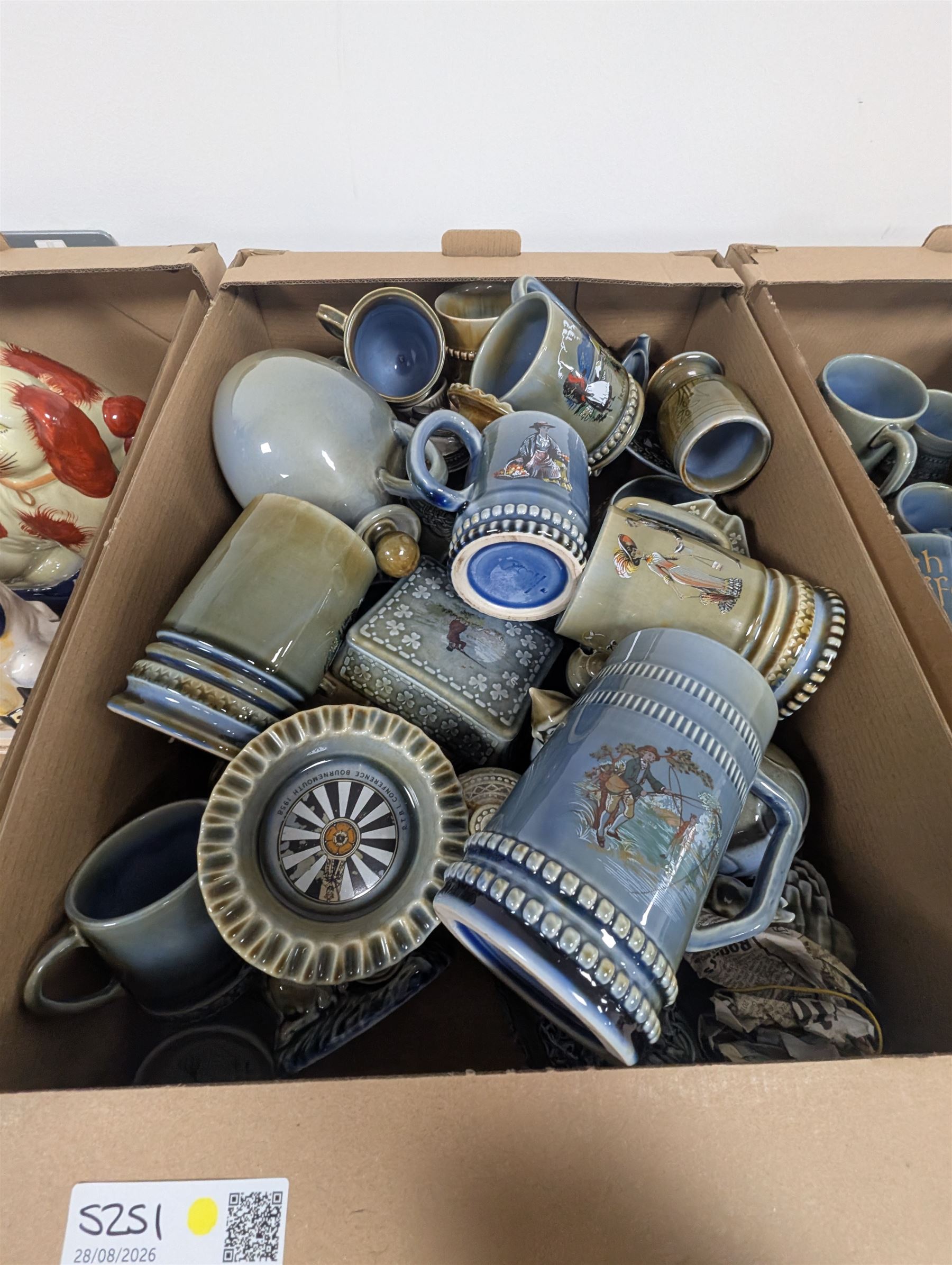 Collection of Irish Wade ceramics, including tankards, mugs, teapots, etc, in three boxes