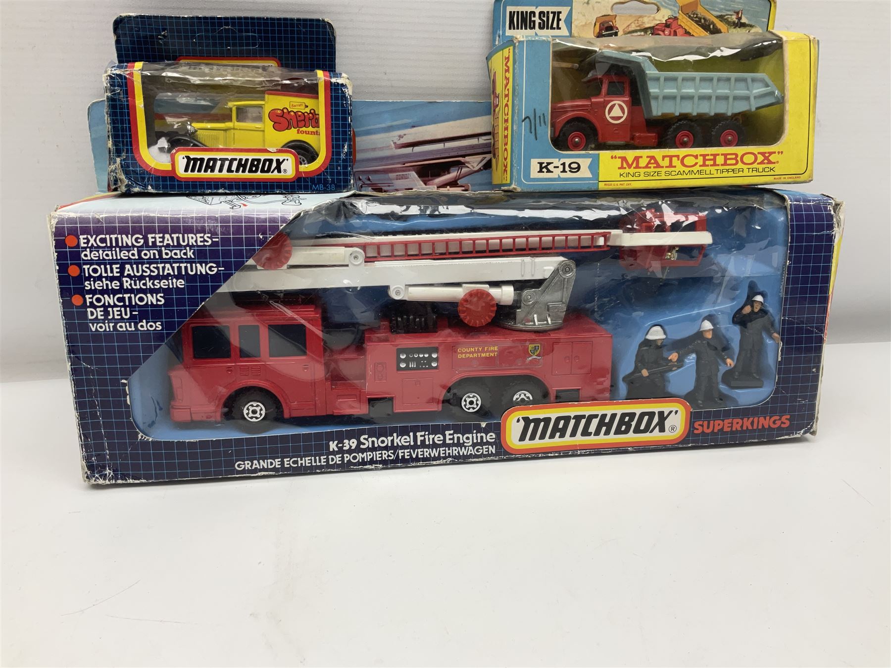 Various makers - Matchbox Superkings Snorkel Fire-Engine No.K-39 and King Size Scammell Tipper Truck No.K-19; both boxed; and large quantity of unboxed, playworn and repainted models by Dinky, Corgi, Lesney, EFE, Micromachines etc