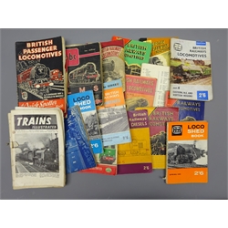  Sixteen Ian Allen ABC train spotting books for LMS, SR, LNER, BR, Diesel etc and two Burridge nameplate booklets (some underlining) together with British passenger Locomotives by Way and Wardale etc (22)   