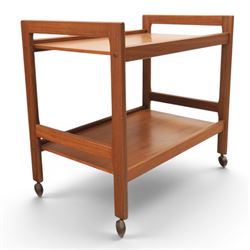 Brdr. Furno - teak tea trolley, two tiers with handles, raised on square supports on castors