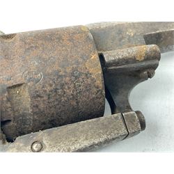 19th century 7mm five-shot pin-fire revolver, the cylinder marked 'The Savety (sic) American Revolver 1879', with folding trigger and two-piece walnut grip L18cm