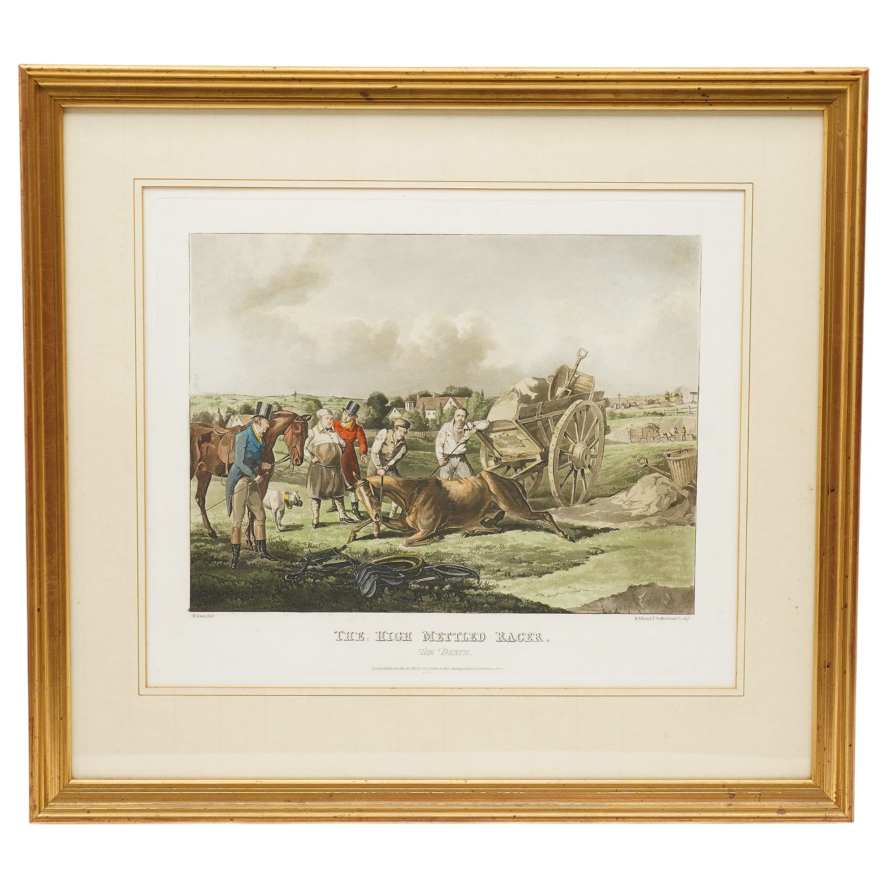 Thomas Sutherland (British 1785-1838) after Henry Thomas Alken (British 1785-1851): 'The High Mettled Racer', complete set of six engravings and aquatints with hand-colouring 37cm x 44cm (6)