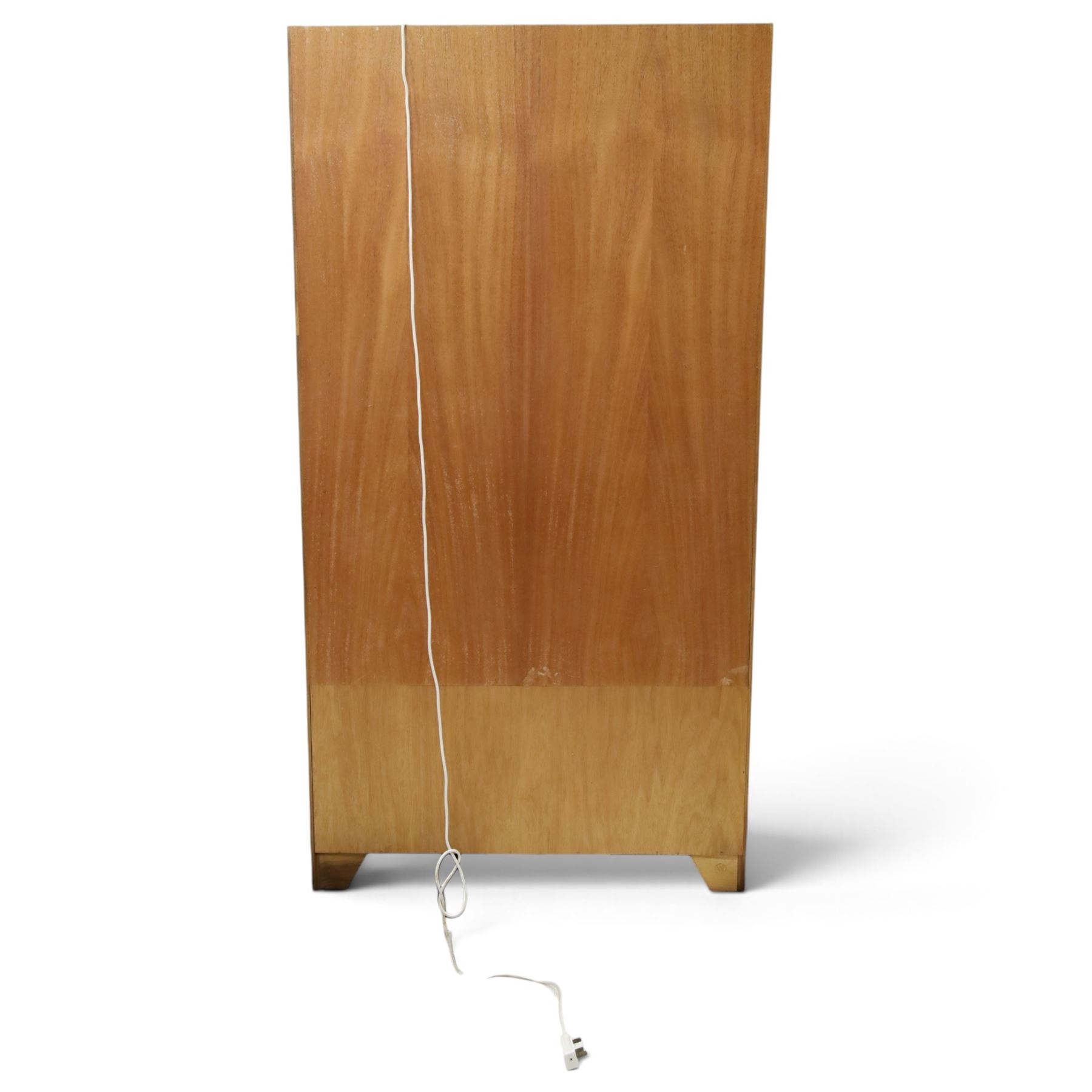 Nathan - 'Squares' open bookcase, with three shelves above an open recess, with twin square panelled doors, on a plinth base