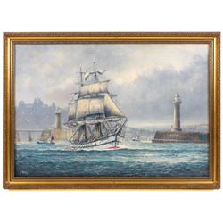 Jack Rigg (British 1927-2023): 'The Cuidad de Inca leaving Whitby 1982', oil on canvas signed, titled verso 45cm x 65cm
Provenance: purchased David Duggleby Ltd 2nd December 2016 Lot 120