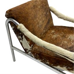 Tim Bates for Pieff - 1970s 'Beta' armchair, chrome frame with leather seat pad, the loose cushions and arms upholstered in tricolour cow hide