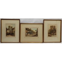 Robert Herdman Smith (British 1879-1945): 'Petergate York' 'Durham Cathedral' and 'The Star Inn Alfriston', set three coloured etchings signed and titled in pencil 26cm x 19cm (3)