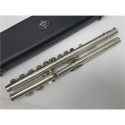 Rudall Carte & Co Ltd hallmarked silver three-piece flute; inscribed Rudall Carte & Co Ltd London No.51063; London 1986; in case marked Buffet Crampon Paris