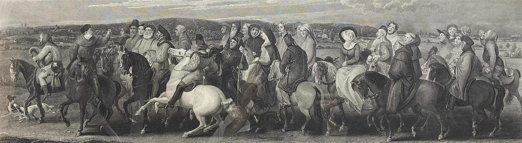 After Thomas Stothard (British 1755-1834): 'The Pilgrimage to Canterbury', 19th century engraving pub. c.1817, 36cm x 97cm