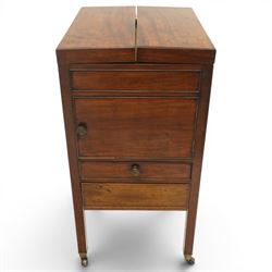 George III mahogany gentleman's washstand, rectangular double-hinged top enclosing fitted ...