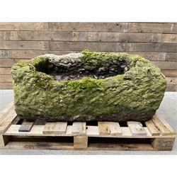 Large 19th century weathered rectangular stone trough