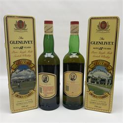 Two Glenlivet 12 year old, single malt Scotch whisky, 700ml 70% vol, each in original Classic Golf Clubs of Scotland presentation tin, Royal Troon and Royal Dornoch