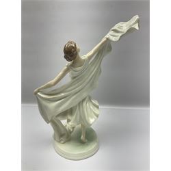 Two Royal Worcester figures, comprising Spirit of the Millennium and Spring, together with Royal Dux figure of two lovers