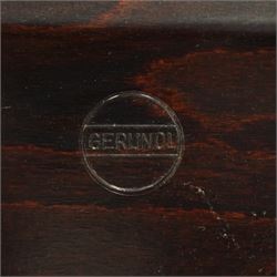 Bremshey Gerlinol - folding trolley, with arched tubular chrome supports and twin dark stained trays, raised on castors, designed to fold compactly when not in use