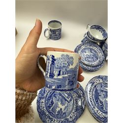 Spode Italian pattern tea service, comprising teapot, milk jug, open sucrier, six cups and saucers, two coffee cans and saucers, six dessert plates, four mugs and a sandwich plate (30) 