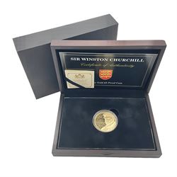 Queen Elizabeth II Bailiwick of Jersey 2015 'Sir Winston Churchill' gold proof five pound coin, cased with certificate