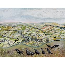 Richard Snowden (British 1950-2014): 'Going to Play Cricket', gouache signed and titled 44cm x 58cm (unframed)