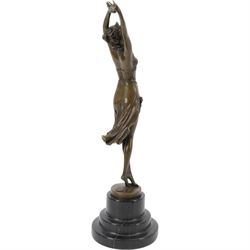 Bronze figure of a female dancers, signed colinet, with foundry mark on a stepped circular base, H41cm