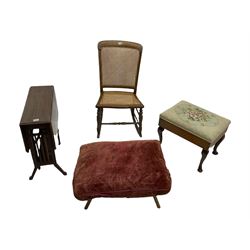 Edwardian corner chair, sewing box, nest of tables, two chairs, luggage stand, stool, drop leaf table and occasional table